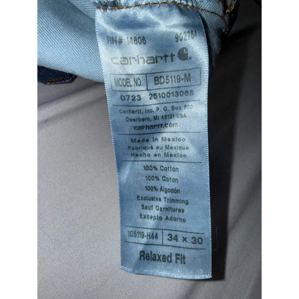 Carhartt Relaxed Fit Jeans Mens 34x30 Dark Wash Blue Denim BD5119-M Straight Leg